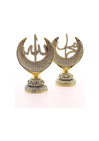 Orta Boy Biblo 20 Cm Hilal 2'li Gold Allah Muhammed Polyester Üzerine Metal Kaplama Biblo