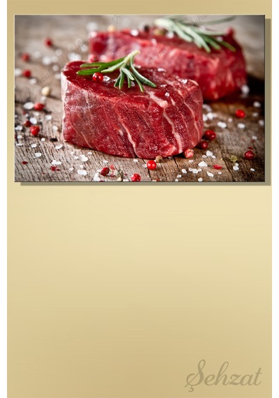Yatay Tekli Kanvas Duvar Tablosu Modern Lokanta Kafe Restoran Mutfak Baharat Çiğ Biftek Et Steaks