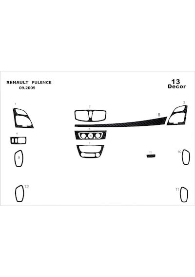 Renault Fluance 2009- Torpido Kaplama 19 Parça Siyah Karbon