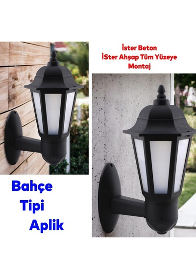 Sokak Bahçe Duvar Aplik Lamba Aydınlatma Lale Bahçe Armatürü Yandan Montaj E27 Duy Siyah Plastik