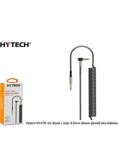 Hytech Hy-X76 1M L Uçlu 3.5Mm Stereo Spiralli Ses Kablosu Siyah