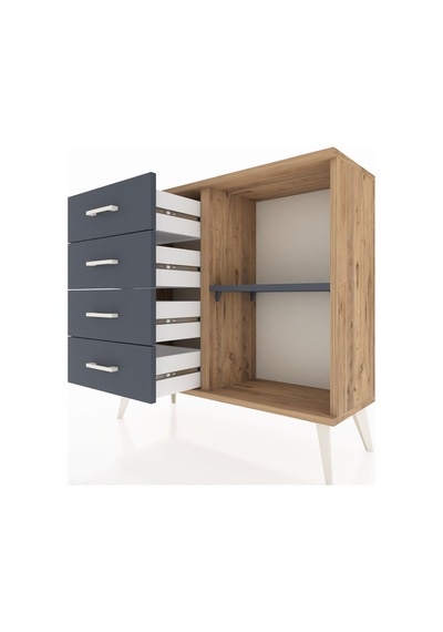Arges Şifonyer Tek Raflı 4 Çekmeceli 88x30x80 Çam-antrasit Antrasit