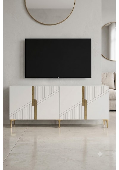 Ka1528bg Evva Konsol Ve Tv Sehpası Beyaz-gold 150cm