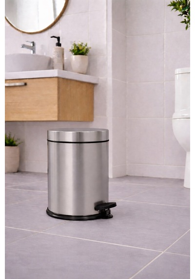 Sas Haus Krom 3 Lü Set 3 Lt Çöp Kovası Wc Fırçası Ve Diş Fırçalık Titan