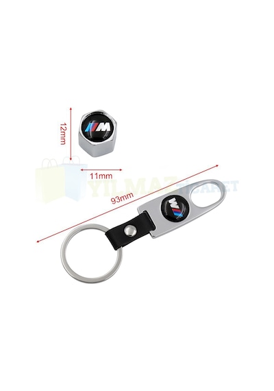 Bmw Uyumlu M Logo Anahtarlık Sibop Kapağı Set Paslanmaz Çelik Gümüş
