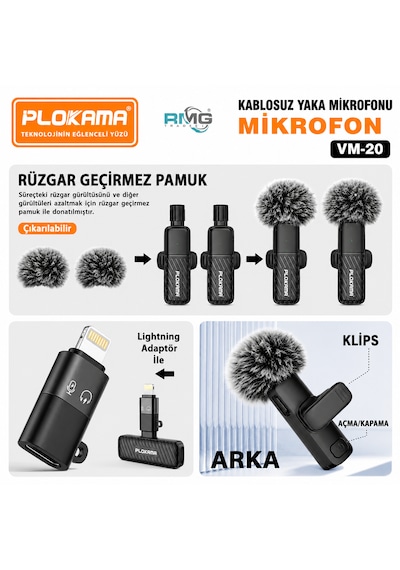 Vm-20 Kablosuz Yaka Mikrofonu 2.4g Bağlantı 25m Çekim Mesafe İçerik Üreticileri Mobil Video Ve Canlı Yayın İçin