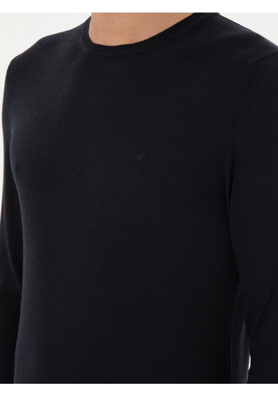 Cacharel Lacivert Slim Fit Kaşmir İpek Karışımlı Bisiklet Yaka Triko Kazak