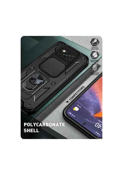 Constraın Xiaomi Poco X3 Nfc / X3 Pro İle Uyumlu Kaze Tora Kamera Korumalı Sürgülü Yüzüklü Armor Military Tank K Diğer