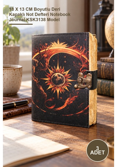 Arı 3 Adet Deri Defter 18 X 13 Cm Boyutlu Deri Kapaklı Not Defteri Notebook Journal Ksk3138 Model Altın
