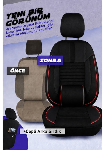 Opel Combo C Phantom Siyah Kırmızı Tüyü Ticari 2+1 Oto Koltuk Kılıfı Tam Set -ortopedik-kolay Montaj-terletmez 2002 - 2011