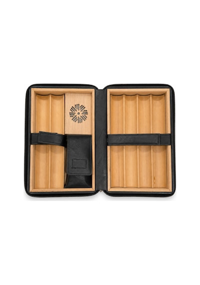 Cohiba Siyah Kesici Bölmeli Deri Puro Taşıma Çantası & Seyahat Humidoru Tr10005