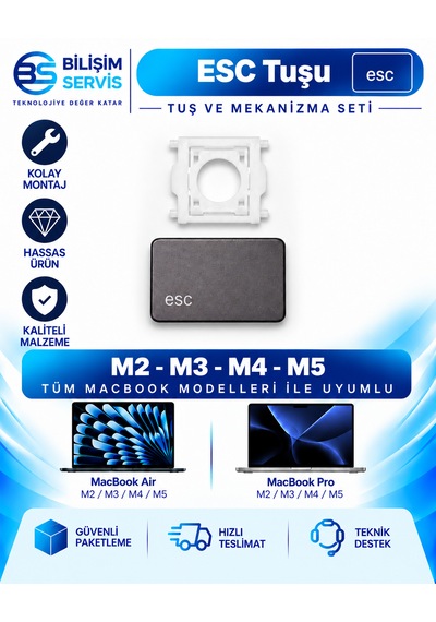 Apple Uyumlu Macbook Air & Pro M2 - M3 - M4 - M5 Yedek Klavye Tuşu Ve Mekanizması Esc Tuşu