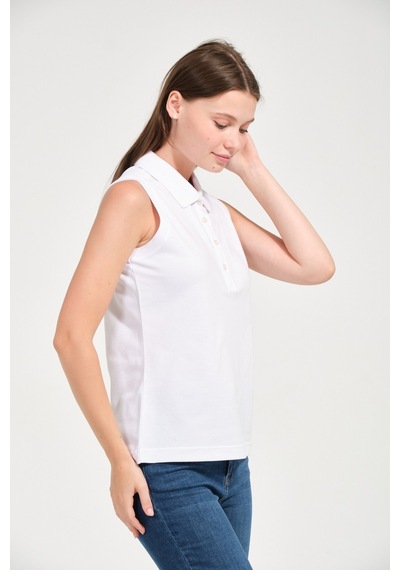 Kadın Regular Fit Kolsuz Polo Beyaz