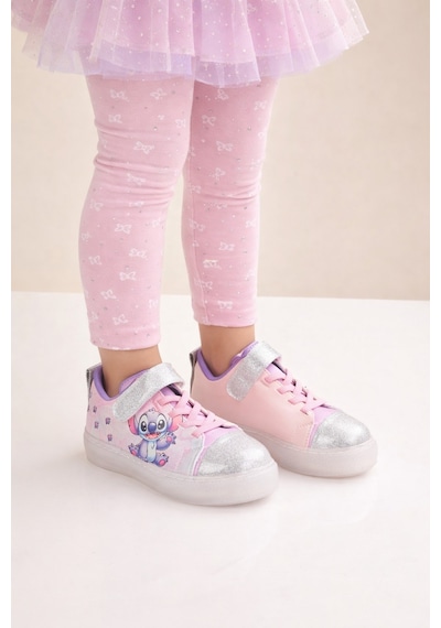 Mini Bonito Kız Çocuk Desenli Işıklı Led Tabanlı Simli Cırt Cırtlı Sneaker Gümüş
