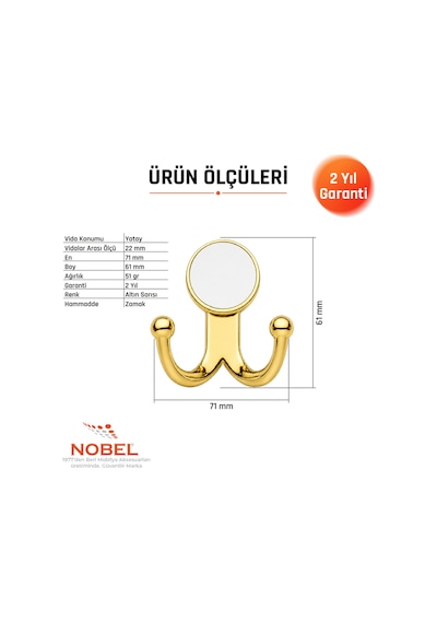 Mi Sket Askı, Metal Vestiyer Askısı, Altin, Duvar Ve Dolap Askılığı 5'li Set Vidalı Altın