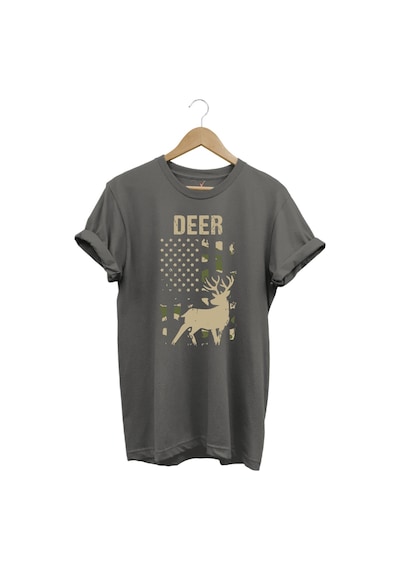 Avcılık Hunter Geyik Avcılığı Deer Hunt Baskılı Kamuflaj Desenli Regular Fit Gri T-shirt Antrasit