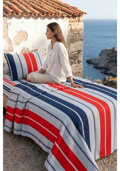 La Notte Marin Stripe Tek Kişilik 3 Parça Pike Takımı 160x230 + 100x200 + 50x70 Cm Çok Renkli