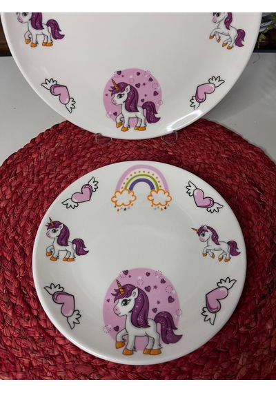 6 Parça Pembe Unicorn Model Çocuk Bebek Yemek Takımı Beslenme Seti Çok Renkli