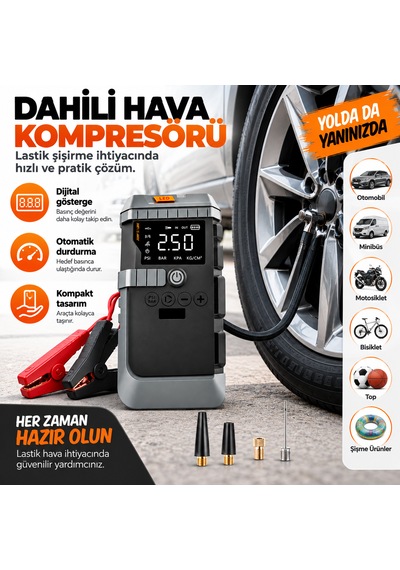 19800 Mah 12v Akü Takviye Cihazı Jump Starter Hava Kompresörlü