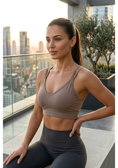 Aura Collections Çapraz İp Askılı Çıkarılabilir Pedli Sporcu Sütyeni Bralette Bej
