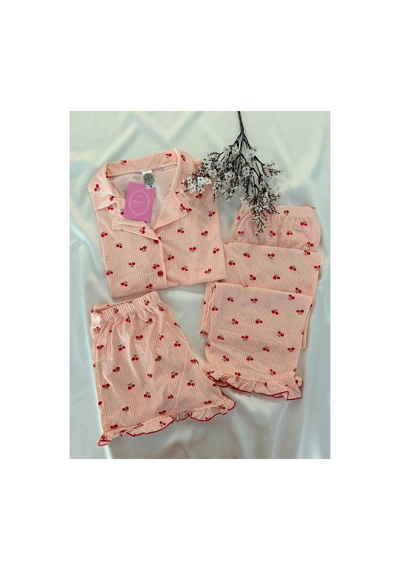 Mh Moony Homewears Gingham Kiss 3'lü Yumuşacık Pijama Beyaz Somon