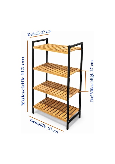 Exent Dekoratif Doğal Ahşap, 4 Katlı Çok Amaçlı Dolap, Mutfak Dolabı, Kiler Dolabı, Metal İskelet Ahşap Exent Dekoratif Doğal Ahşap, 4 Katlı Çok Amaçlı Dolap, Mutfak Dolabı, Kiler Dolabı, Metal İskelet Ahşap