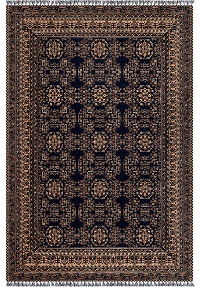 Siyah Renkli Afgan Tarzı Altı Kaymaz Yıkanabilir Şönil Kilim-599