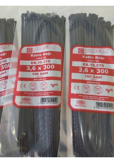 Pemsan 3.6X300 Plastik Cırt Kelepçe Kablo Bağı Siyah 100'Lu Paket