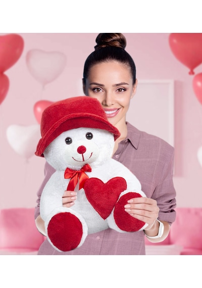 Özgüner 50 Cm Şapkalı Ve Kalpli Peluş Ayıcık