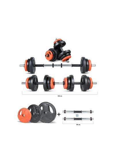 Spor Yıldız Serisi 22 Kg Multifonksiyonel Turuncu Siyah Halter Seti Ve Dambıl Seti