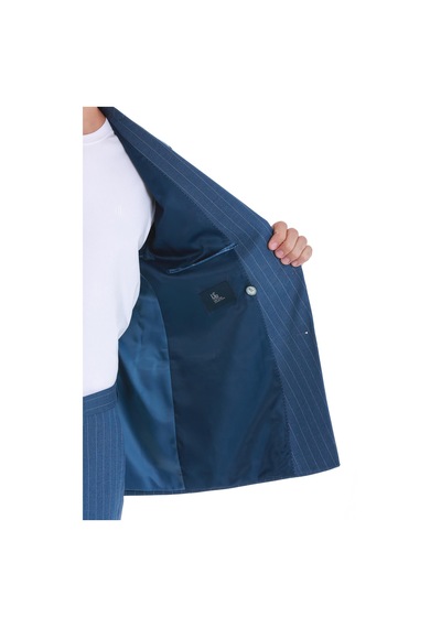 Hatemoğlu Mavi Slim Fit Çizgili Kruvaze Takım Elbise 33223024c014 65 Mavi