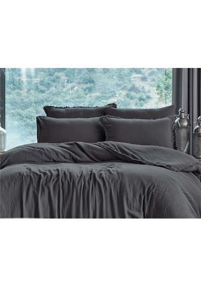 Dantela Shine Plain Antracit Çift Kişilik Müslin Nevresim Takımı Antrasit