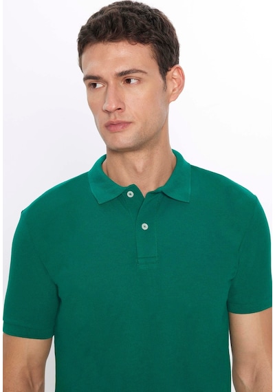 Tudors Erkek Slim Fit Dar Kesim Pamuklu Yumuşak Dokulu Serin Tutan Kumaş Düz Pike Yeşil Polo Yaka Tişört-31621-yeşil Yeşil