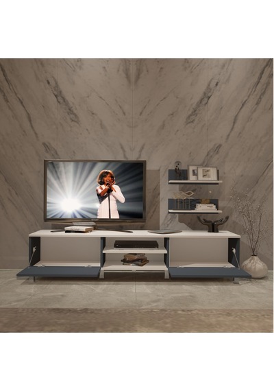 Decoraktiv Eko 4 Mdf Dvd Krom Ayaklı Tv Ünitesi Tv Sehpası Beyaz - Antrasit