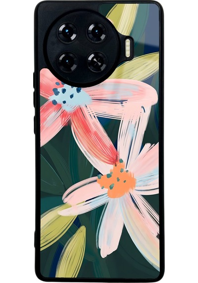 Tecno Spark 20 Pro Plus Suluboya Çiçek Tasarımlı Glossy Telefon Kılıfı Çok Renkli