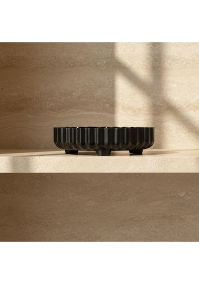 3 Parça Banyo Seti Modern Çizgili Tasarım Sıvı Sabunluk Diş Fırçalık Katı Sabunluk Siyah