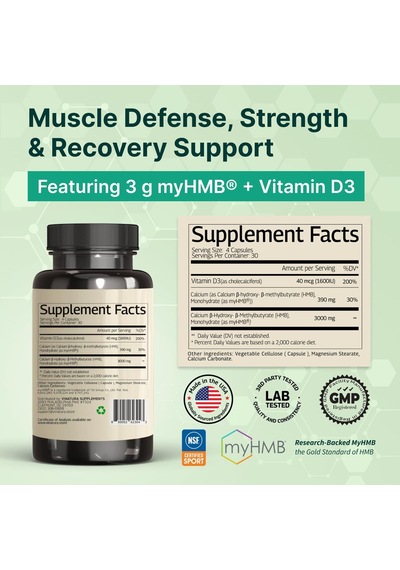 Vınatura Hmb 3000mg Muscle Defense With Hmb Beta-hydroxy Beta-methylbutyrate Vitamin D3 1600 Iu Labs