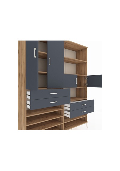Hyperion Gardrop 11 Raflı 4 Çekmeceli 4 Kapaklı 176x44x221 Çam-antrasit Antrasit Hyperion Gardrop 11 Raflı 4 Çekmeceli 4 Kapaklı 176x44x221 Çam-antrasit Antrasit