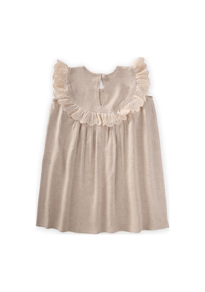 Cigit Robadan Dantelli Keten Bluz 2-7 Yaş Naturel Naturel