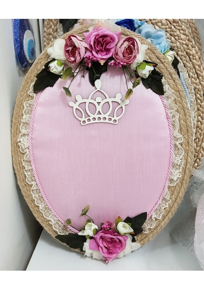 Hasır İpli Pembe Taçlı Kız Bebek Kapı Süsü Çok Renkli