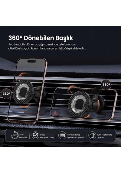 Manyetik Araç İçi Telefon Tutucu 360 Döner Başlıklı Güçlü Mıknatıslı Telefon Standı, Havalandırma Izgarası Montajlı Kolay Kurulum, Geniş Uyumluluk, Siyah T20-c28 2 Mixed