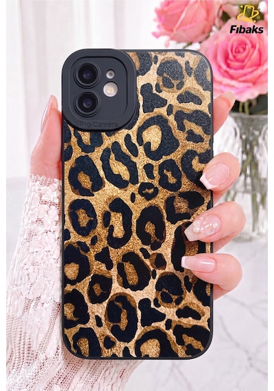 Fibaks iPhone 11 Uyumlu Kılıf Mat Sarı Leopar Desenli Darbe Emici Kamera Korumalı Yumuşak Silikon Kapak