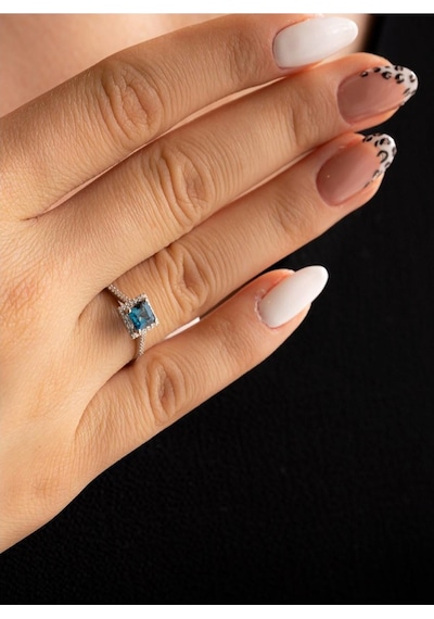 Kare London Blue Taşlı Pırlanta Yüzük (494462788)