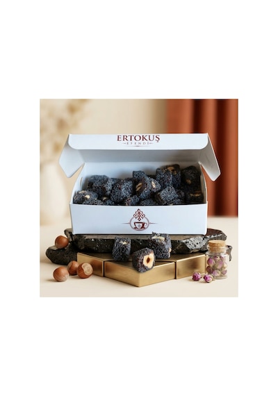 Haşhaş Kaplı Duble Fındıklı Güllü Lokum 250gr Çifte Kavrulmuş %100 Pancar Şekeri - 904530831