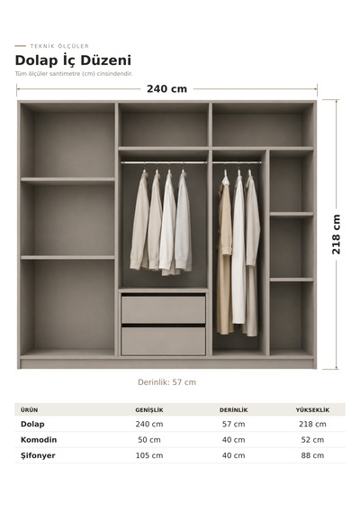 Free Home Elora Kum Beji Mdf Gardırop Elbise Dolabı 240x218x57 Kumbeji