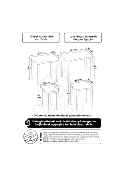Canisa Concept Kuğu Serisi 4'lü Zigon Sehpa Beyaz