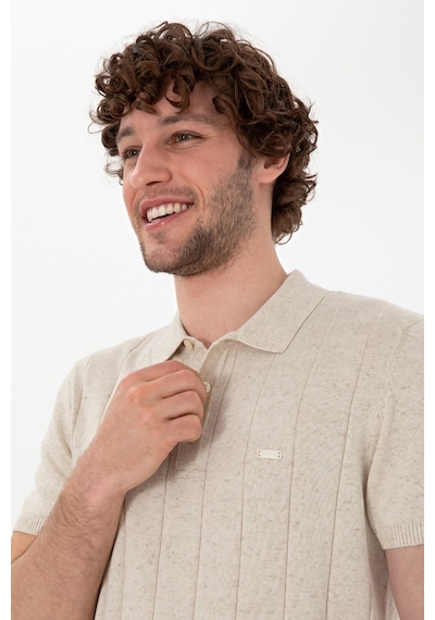 U.S. Polo Assn. Erkek Slim Fit Polo Yaka Krem Triko Tişört 50302970-VR071