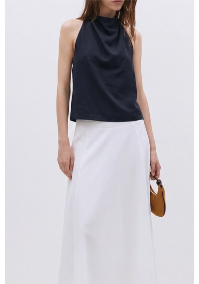 Suud Collection Lacivert Gabriel Halter Yaka Keten Bluz