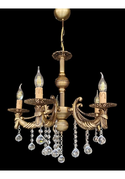 Kristal Top Taşlı Zincirli Kollu Eskitme Kaplamalı Metal Avize