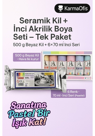 Seramik Kil 500 G + Fosforlu Akrilik Boya Seti 6 70 Ml Hobi Modelleme & Boyama Seti Çok Renkli